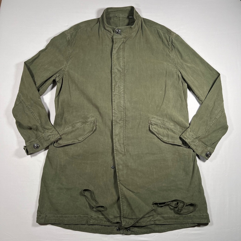 Vince Mens Linen Cotton Field Parka Jacket Olive Green Military Fishtail Large